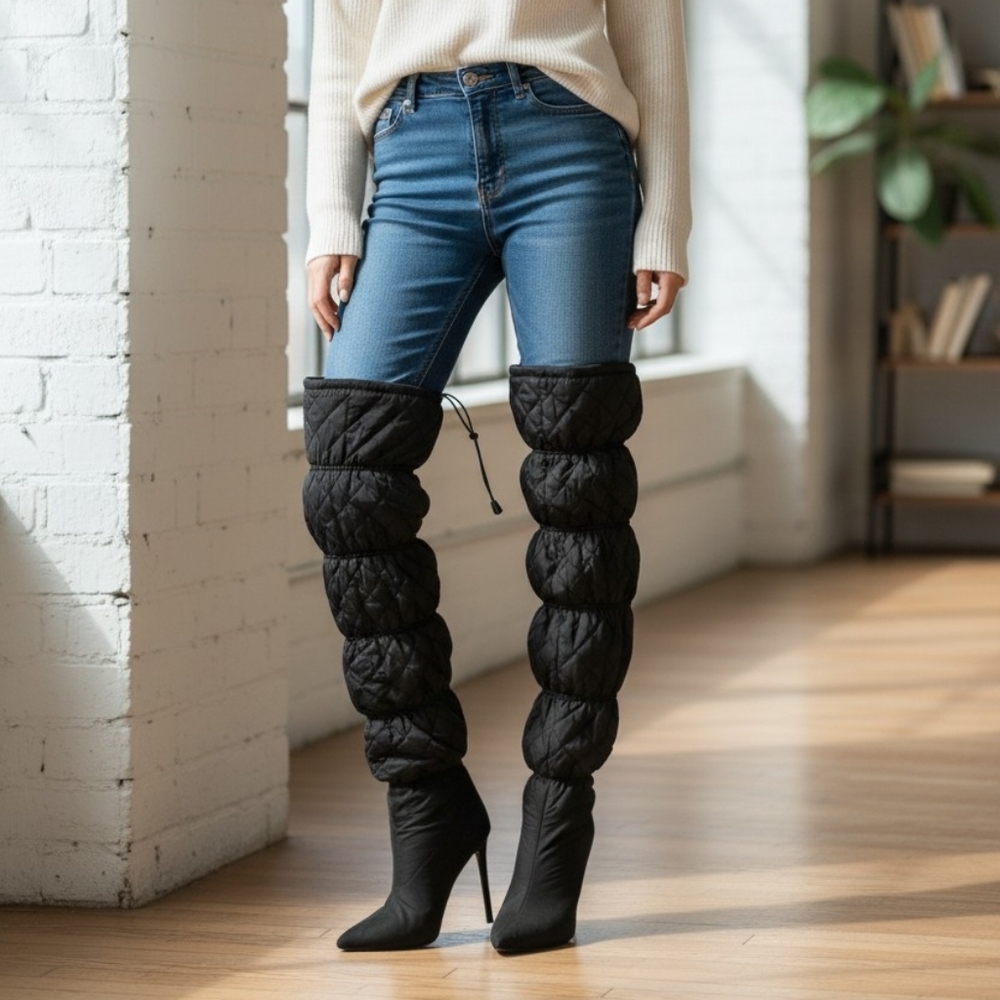 Steve Madden Black Quilted Over-the-Knee Stiletto Boots